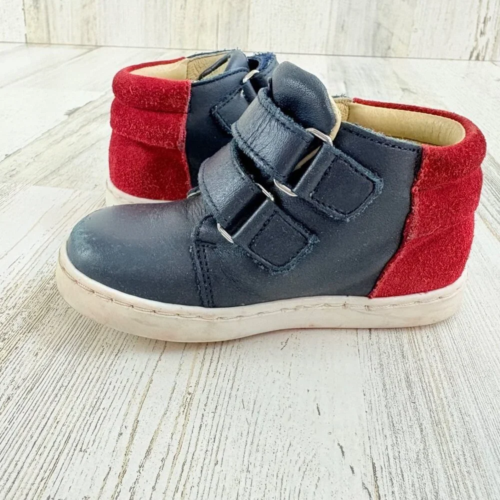 Jacadi Paris Navy Blue Red Leather Boots Sz 21 Baby Boys Sz 5 18 M